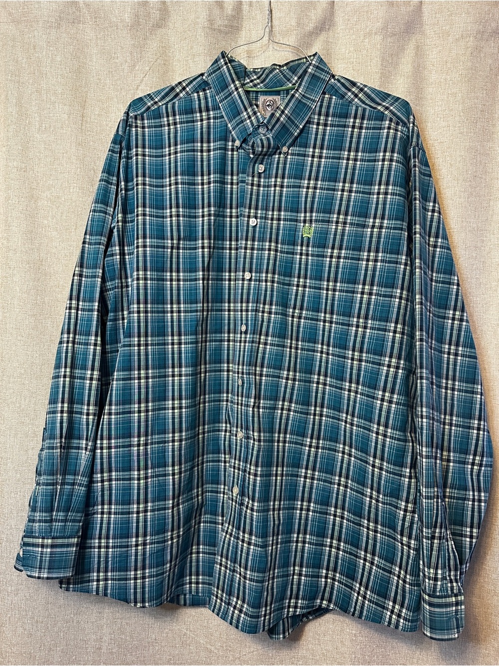 Cinch Teal and White Plaid Button-Down Shirt